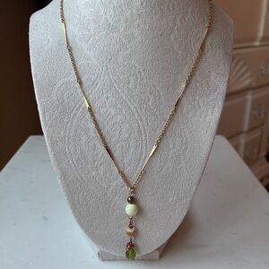 Gold and Green Beaded Necklace